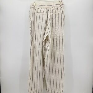 Halston Womens Beige Striped 100% Linen Wide Leg Belted Pants Size 10
